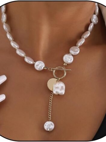 Natural Pearl Pendant Necklace for Women, Adjustable Baroque Dainty Pearl Beads Choker,Charming Simplify Daily Jewelry Gift